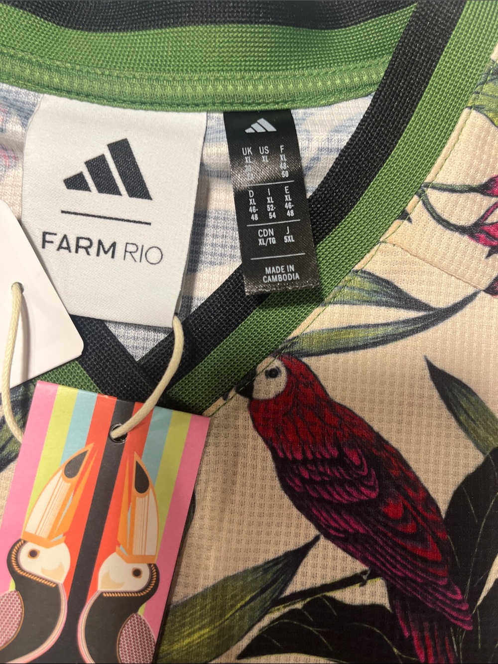 adidas Cream Green Pink Tropical Parrot Short Sleeve Tee - Picture 7 of 9